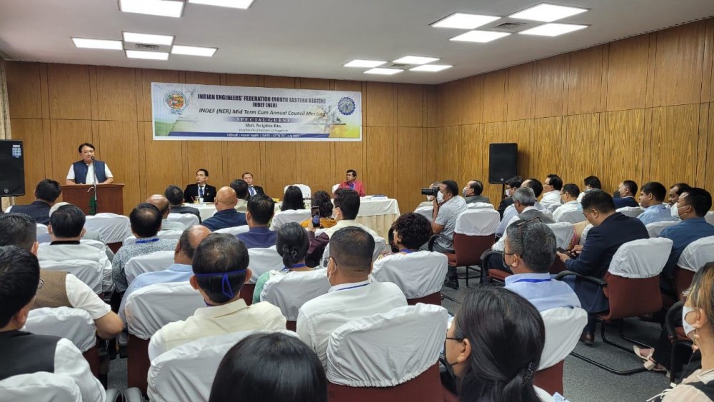 Minister Metsubo Jamir addressing the midterm cum annual council meeting of Indian Engineers’ Federation (North East Region) at Hotel Japfü, Kohima on July 22. (Morung Photo)